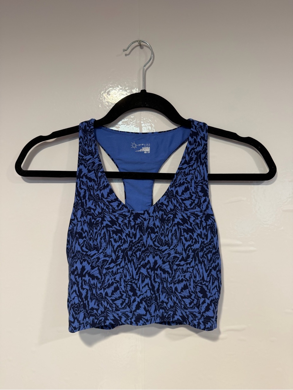 Blue Patterned Aerie‎ Racerback Sports Bra Crop Top Tank top